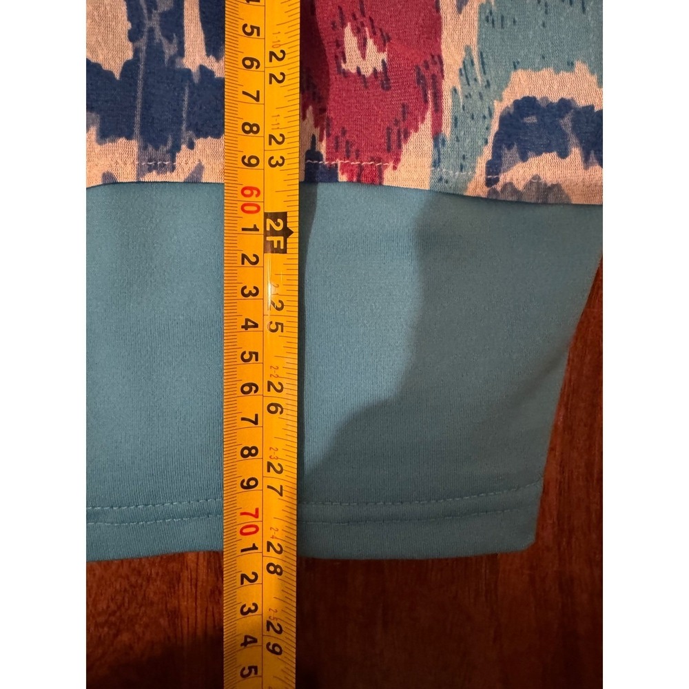 Calessa Ikat Print Blouse Women Large Blue Tiered Bell Sleeve Boho Tunic Top - Picture 5 of 10